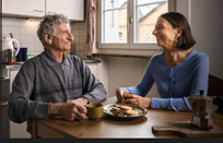 Freiwillige besuch Senior zu Hause am Geburtstag